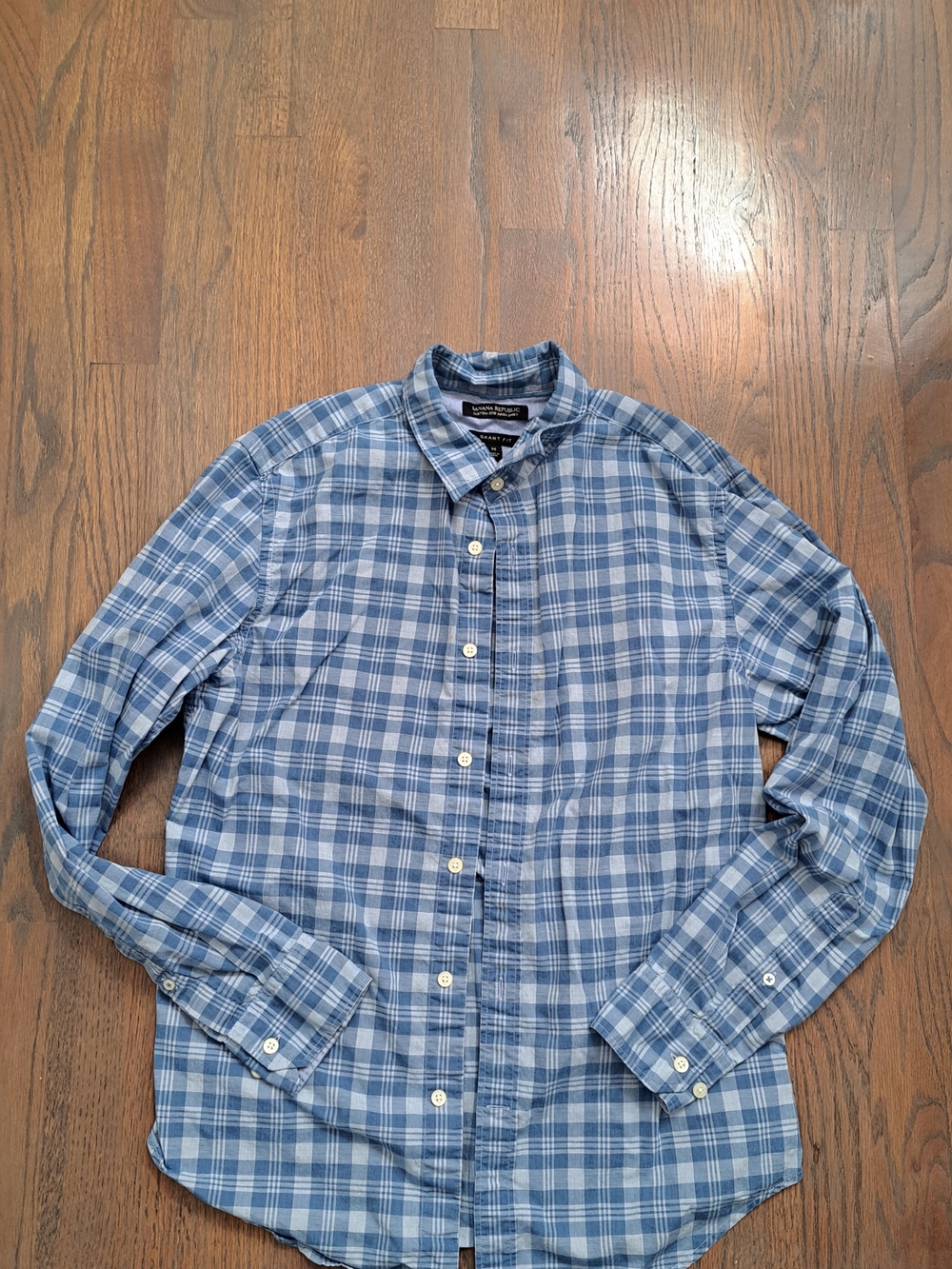 Banana Republic Light and Mid Blue Plaid Button-Down Shirt